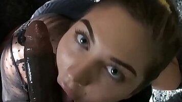 Teen with sexy eyes gives amazing blowjob